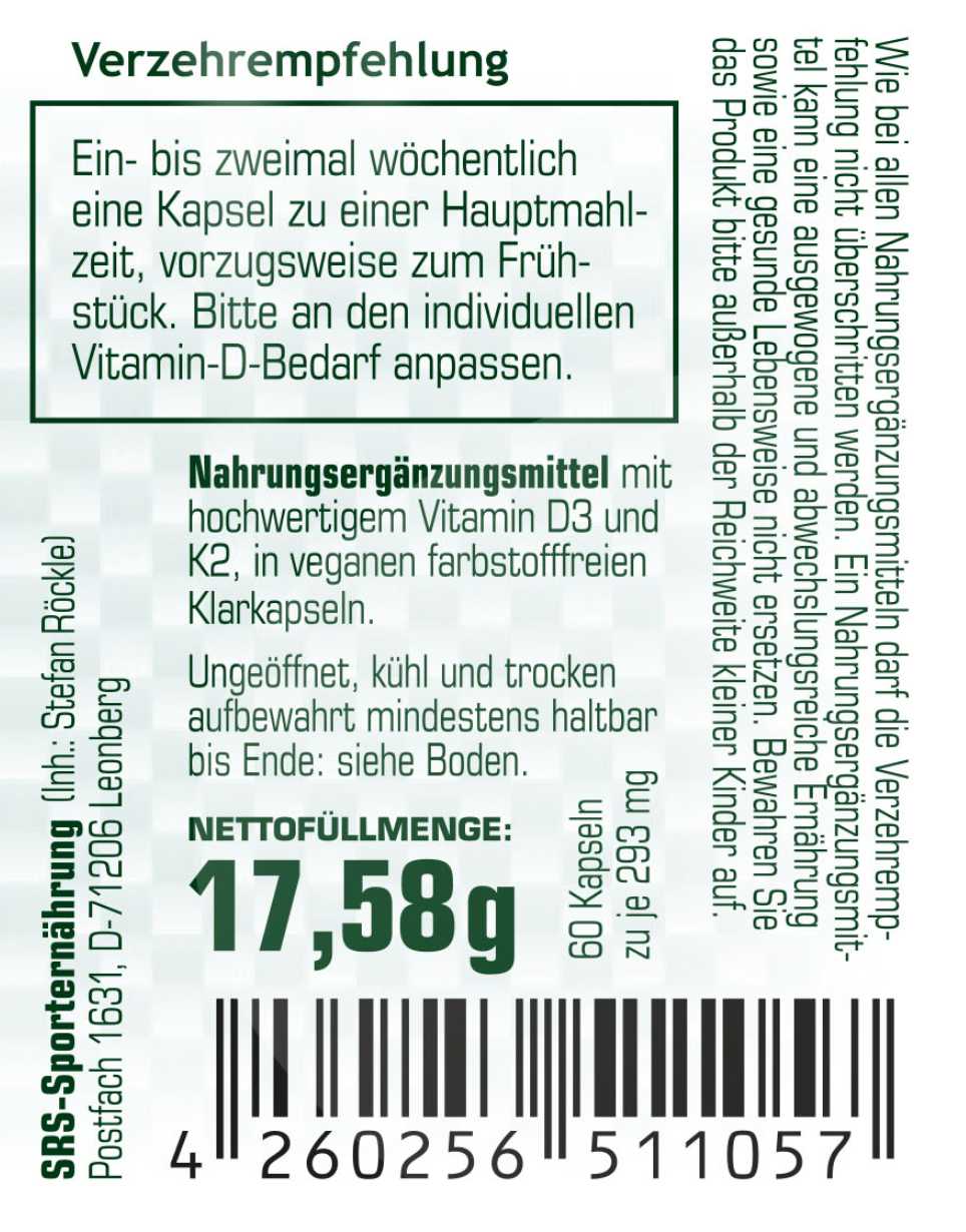 SRS Nutrition - Vitamin D3/K2 - 60 Kapseln