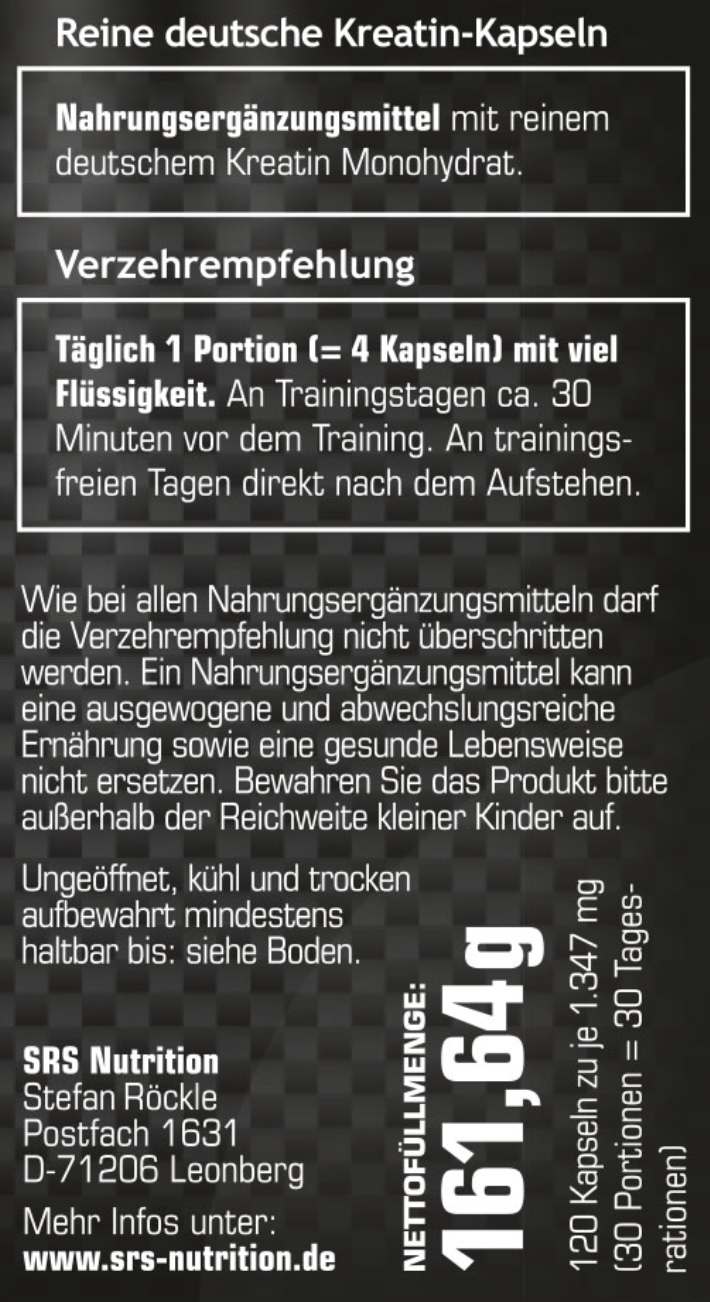 SRS Nutrition - Kreatin Zero - 120 Kapseln