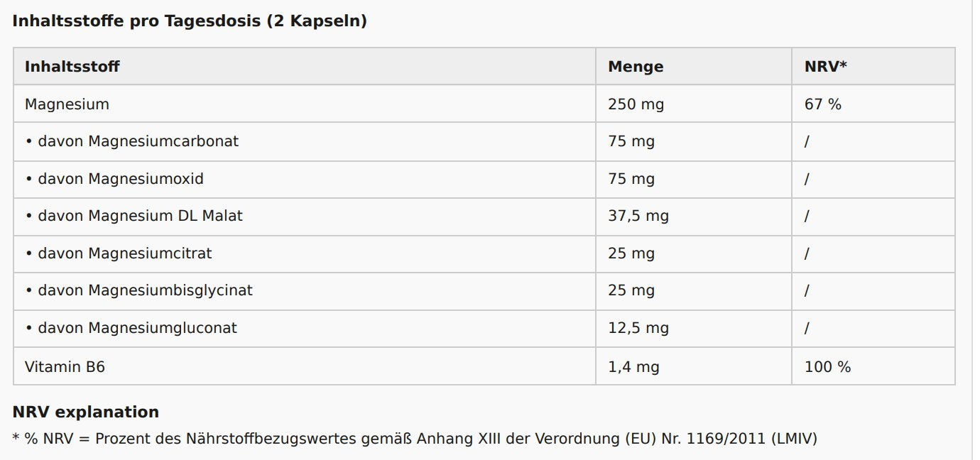 Magnesium 6-fach Komplex + B6 , Muskeln & Nerven - 120 vegane Kapseln